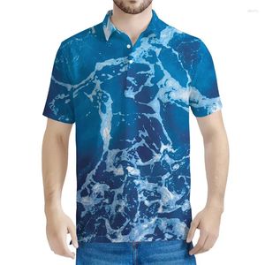 Men's Polos Fashion Blue Ocean Pattern Polo Shirt Men 3D Sea Printing Lapel Short Sleeve Blouse Summer Harajuku Tops Loose T-shirt