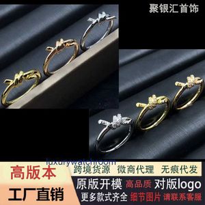 Frauen Band Tiifeany Ring Schmuck reines Silber V-Gold-Material Mode Einfacher vielseitiger Pendler Diamond Knot