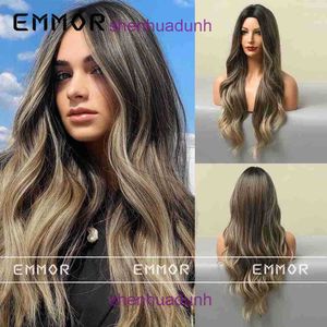 WIG WIG Middle Gradient темно -коричневый большой волна длинные вьющиеся волосы высокая температура шелковая крышка головки