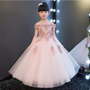 Dresses Glizt Girls Shoulderless Wedding Dress Bead Appliques Party Tulle Princess Birthday Dresses First Communion Gown for Girls