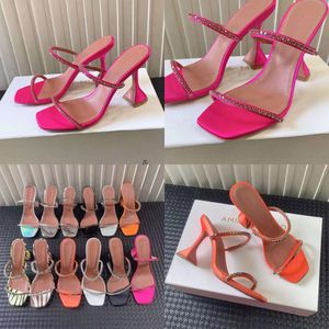 Sandals Slipper Crystals 95mm Strap Spool Heels Heel for Slipper Women Summer Designer Party Banquet Dress Women's Shoe with Box 's Original Quality