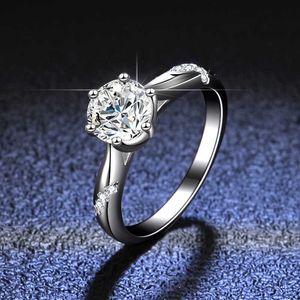Stone S925 Mosang Ring Wedding Jewelry Pure Sier Ring Tongling Six Claw Open Ring Female Live Ring