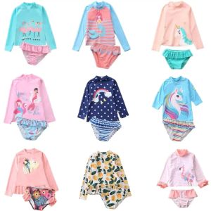 Swimwear HappyFlute 2 Pieces Set Ins Style Split Cartoon Longsleeve Sun Protection Small Big Girl Swimsuit