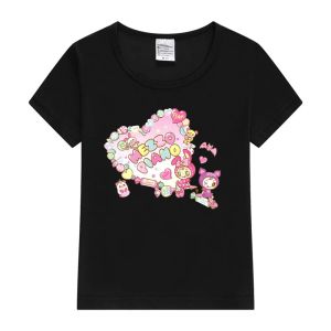 Tops Pianist Kinder Girl Cartoon Candy House Bunny Print bestickt Kurzarm Kawaii Kinder Freizeitkragen T -Shirt