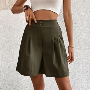 Women's Shorts Women Summer Casual High Waist A-line Loose Wide Leg Chic Office Lady Khaki Suit Female Streetwear