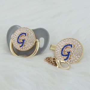 Miyocar gri bling baş harfleri mavi 3D harf g bling emziği ve emzik klipsi bpa ücretsiz kukla ideal hediye bebek duşu 240416