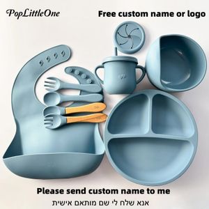 Gratis personligt namn tecknad rätter tallrik för baby silikon bordsartiklar suger skål matbricka sippy cup sked baby saker 240416