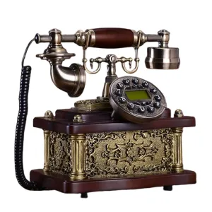 Accessories Antique Corded Solid Wood Button Dial Retro Fixed Telephone Handsfree Caller ID Classical Electronic Bell Landline Phone