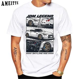 Camisetas masculinas JDM Legend Skyline R35 Manga Design T-shirt vintage Novo verão Homem Slve Slve Hip Hop Casual Boy TS Harajuku Man Tops T240425