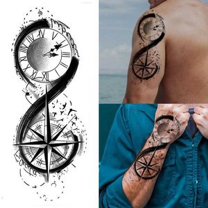 Tatuaż Transfer trwa 15 dni Temporary Tattoo Stito Waterproof, nierefleksyjny kompas Pattern Sticker Art Fake Tattoo on Boys Arm 240426