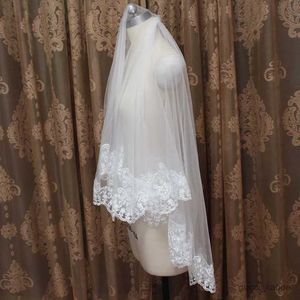 Wedding Hair Jewelry Short 2 Layers Wedding Veil with Comb Cover Face Lace Edge 2 T Bridal Veil Elegant Lace Veil for Wedding Dress 2020