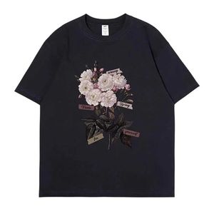 T-shirts masculinos 2024summer camiseta bela flor de flor de flor bela camiseta estampada masculas femininas lesão curta top de tamanho grande camise