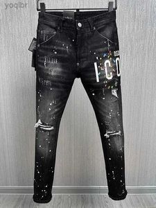 Мужские джинсы 2024 Горячие мужские джинсы джинсы джинсовые брюки отверстия ультратонкие брюки с карандашом металлическая пуговица на молнии.