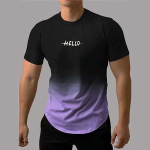 Herr t -shirts ren färggradient herrar t -skjort bokstav utskrift topp sommar mode kort -slved o nack t -tröja strt casual man kläder t240425