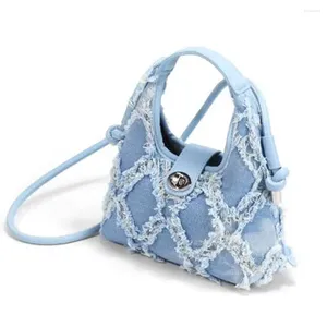 Totes Denim Handbags Fashion Canvas Retro Shoulder Bags Tassels Pattern Underarm Bag Female