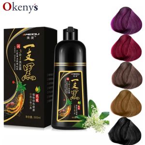 Shampoos 500ML Natural Soft Shiny Brown Golden Cover White Hair Dye Shampoo Wine Red Purple Hair Color Shampoo Black Grey Hair Men Women