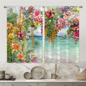 Cortina Ocean Watercolor Flower Scenary Girl 3D Impressão digital cortinas de janela para crianças quarto de estar no quarto da porta kicthendecor