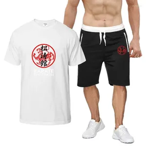 Men's Suits Sokan Karate 2024 Summer Printed Fashion Casual Sportswear Short Sleeve Cotton T-shirt Tops Shorts Two-Pieces Sets