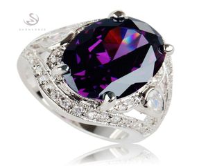 Ulubiony shunxunze Sprzedaj Pierścionki zaręczynowe Akcesoria biżuterii dla kobiet Purple Cubic Zirconia Rhodium Plated R543 S9467539