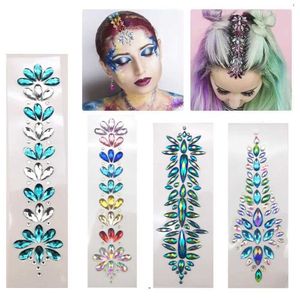 Tattoo Transfer 3D EDM Music Festival Tattoo Stickers Fashion Glitter Body Face Colored Rhinestone Hair Jewels Adhesive Crystal Forehead Sticker 240426