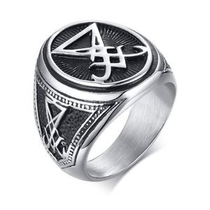 Sigil Of Lucifer Satanic Rings For Men Stainless Steel Symbol Seal Satan Ring Demon Side Jewelry Cluster302A