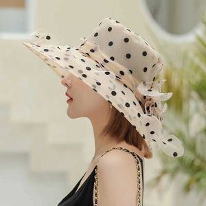 Wide Brim Hats Bucket Hats Elegant womens warm hats chiffon bucket hats organic breathable beach hats summer bumblebees and sunny fisherman hats J240425