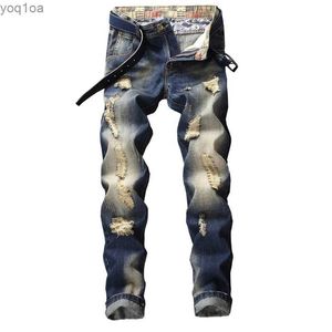 Mäns jeans Mens Jeans Street Clothing rivna Denim Pants Trendy byxor Hål Breaking Casual Bikes Breaking Regular Straight PantsL2404