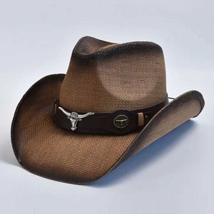 Wide Brim Hats Bucket Hats Thickened Straw Hat for Men Women Vintage Curled Edge Western Cowboy Hat Summer Beach Sun Hat Sombrero Hombre Y240425