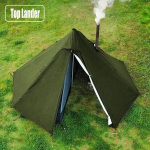 Tenda de tenda de acampamento com janela de chaminé por fora do ar livre tipi pirâmide dupla camada bushcraft 1 pessoa tendas 240422