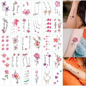 Tatueringsöverföring 30 ark/pack blommor engelska ord tillfällig tatuering klistermärken mammal kropp arm finger handleds ankel shoudler falsk tatuering klistermärke 240426
