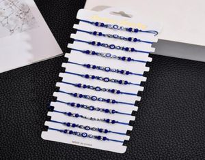 Casais Mulheres 12pcsssets azul turco Evil Eye Charms Bracelets Cristal cordão ajustável Cadeia de corda Tornilhas de jóias infantis 154 7207310