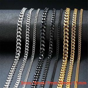 Strands 3mm/5mm/7mm/9mm/11mm stainless steel curled Cuban chain necklace for mens 18-28 240424