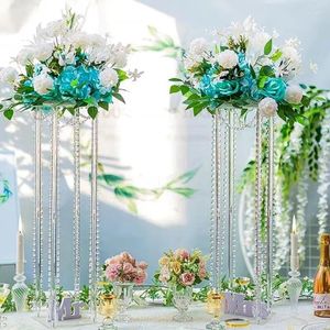 Dekorativa plattor akrylvaser bröllop centerpieces för bord klara kolonn blommor hög geometrisk