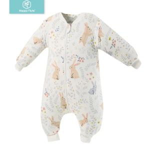 Väskor Happy Flute Baby 100% Bomulls sovsäck långärmad vintertecknad split ben borttagbar ärm Sleepsack Wrap Fit 0 ~ 6 år baby