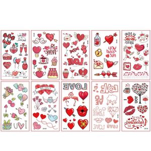 Tattoo Transfer 10 Sheets Valentine Day Tattoo Stickers For Couples Rose Love Heart Gift Cake Pattern Temporary TattooWaterproof For 2-5 Days 240426