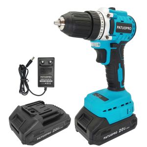 Carregadores de 20V de broca sem fio sem escova de 20V de 10 mm Chave de fenda de broca elétrica 2 velocidades 23 torque com bateria e carregador