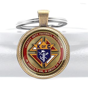 Keychains Classic Bronze Knights of Columbus Glass Dome Metal Key Chain Homens exclusivos Mulheres Ring Jewelry Gifts Keychain