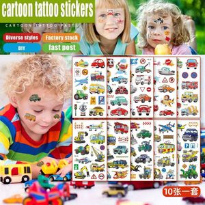 Tattoo Transfer 10pcs/Set Tattoo Kinder Verschiedene Cartoon -Auto gefälschte Tattoo Aufkleber Temporäres Tattoos wasserdichte Flugzeug Tattoo Arm Hand für Kind 240426