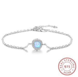 blue fire Opal Link Chain Wedding Jewellery 925 Sterling Silver Bracelets European Round Shape bracelet accessories jewelry for wo3662427