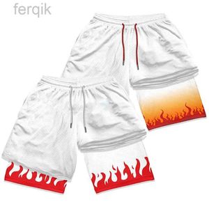 Men's Shorts Stylish Flame Print 2 in 1 Athletic Shorts for Men Gym Training Performance Shorts with Pockets Summer Workout Fitness Running d240426