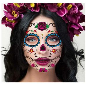 Tattoo Transfer 1/8pcs Halloween Funny Face Tattoo Stickers Creative Aesthetic Art Temporary Makeup Dance Horror Face Stickers Tattoo Stickers 240427