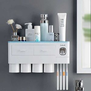 Zahnbürstenhalter neuer Zahnbürstenhalter Automatischer Zahnblockspender mit Tassen Wandmontage Toilettenlagerbades Zubehör Set 240426