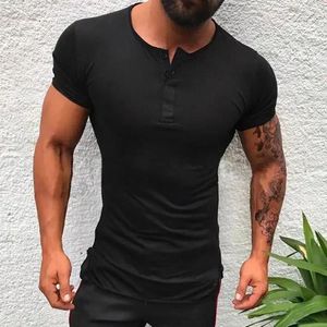 Men's Suits NO.2A2282 Stylish Solid Color Tee Tops Men T Shirt Short Sleeve Bodybuilding Tees Male Clothes Fitness Fashion Nek