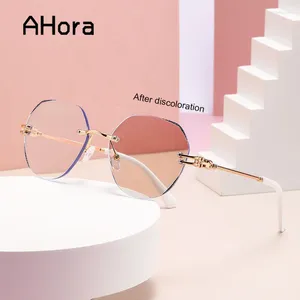 Sunglasses Ahora Pochromic Reading Glasses Frame Women Frameless Anti Blue Light Hyperopia Eyeglasses Computer Goggles