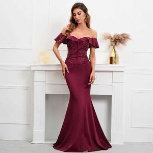 Runway Dresses YIDINGZS Soft Satin S Through Appliques Beading Long Evening Dress Elegant Off Shoulder Party Maxi Dress Long Prom Dress Y240426