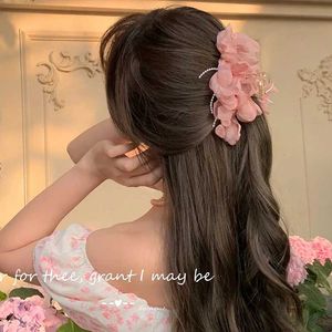 Klammern neue große Chiffon Klauen Clip Haartuhe große Größe Schwarzer Stoff Ribbon Blume Rose Klaue Kiefer Klemmen Clips Accessoires für Frauen Y240425