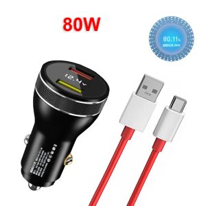 Şarj Cihazları Çift 80W Süpervooc Araba Fast Charger 8A 1m USB C Kablosu OnePlus 9 10 Pro Nord 2 9T 8T 8 GT ACE 7T Pro7 6t 5 65W 30W 20W Çözgü