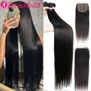 Wigs Wigs Straight Bundles With Closure 4x4 Human Hair Bundles Brazilian Weave Virgin Hair 30 Inch 13x4 HD Frontal With Bundles