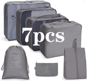 収納バッグ7PCSトラベルバッグセット衣服用ワードローブスーツケースタイディポーチケースシューズパッキングボックス