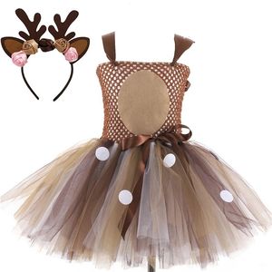 Hjortdräkter för baby flickor julklänning för barn halloween kostymer ren tull tutu klänning födelsedag prinsessan kläder 240425